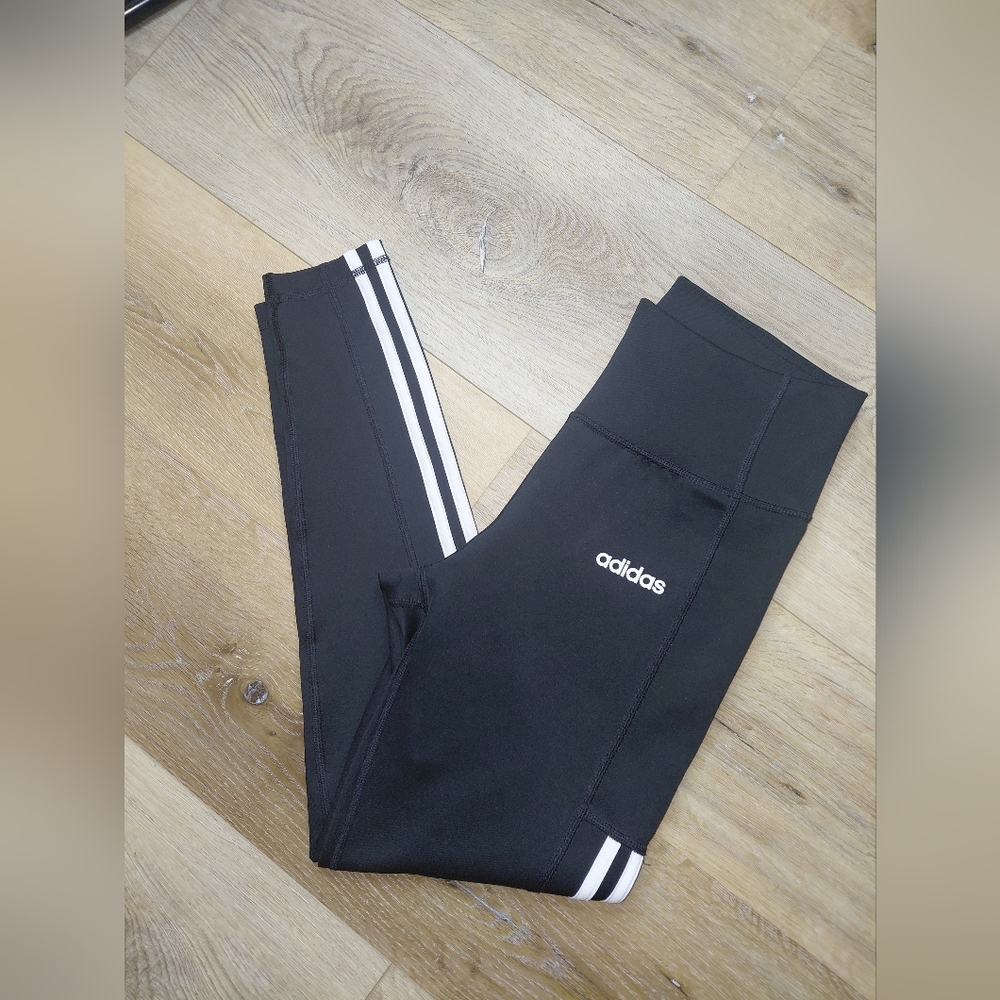 Adidas Kids Black and White Striped Leggings Sz M